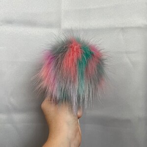 Cotton candy fizz Pom Pom, faux fur, small medium large, for crochet and knit beanies, toque toppers, knitting machine, vegan fur