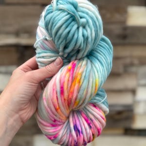 April showers Hand dyed super bulky merino wool, size 6 blue, speckled, solid, multicolor, indie dye, superwash spring colorway