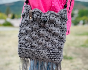 Breaking Boulders bag PATTERN, crochet pattern, digital download, small, medium, large, fringe, boho, with beads, fall bag advanced beginner