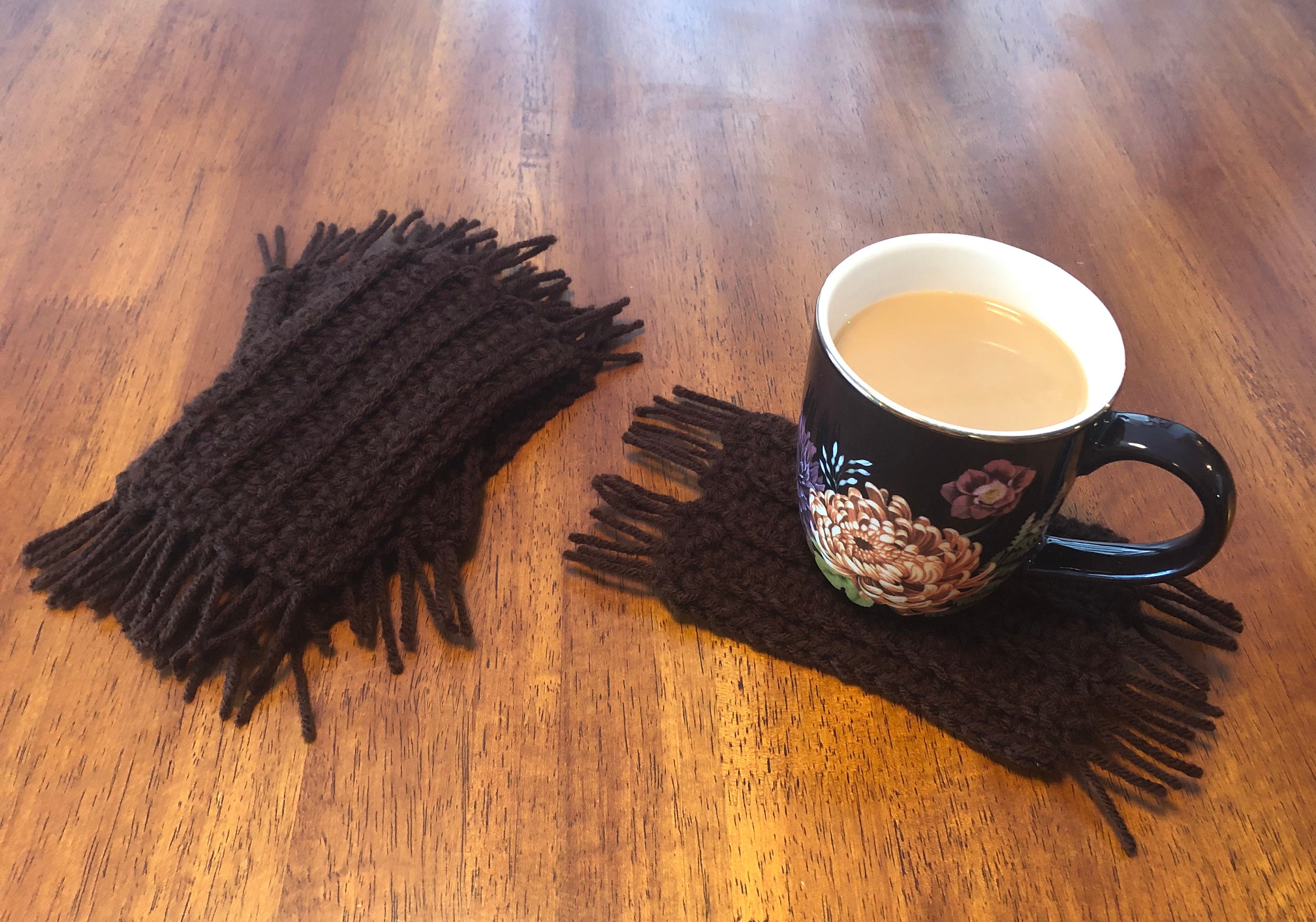Crochet mug rug / coaster PATTERN beginner boho fringe Etsy