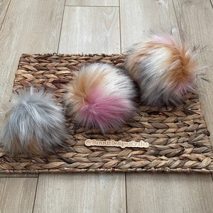 Neapolitan Luxe faux fur Pom Poms, multi color, for beanies, scarves, crochet, knit, knitting, crocheting, high quality, luxury, pink, brown