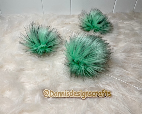 Mint Husky Faux Fur Pom Pom, Mint With Black Tips, Small, Medium, Large,  Fluffy, Pre Made, Tie On, Cotton String, for Beanies, Scarves 