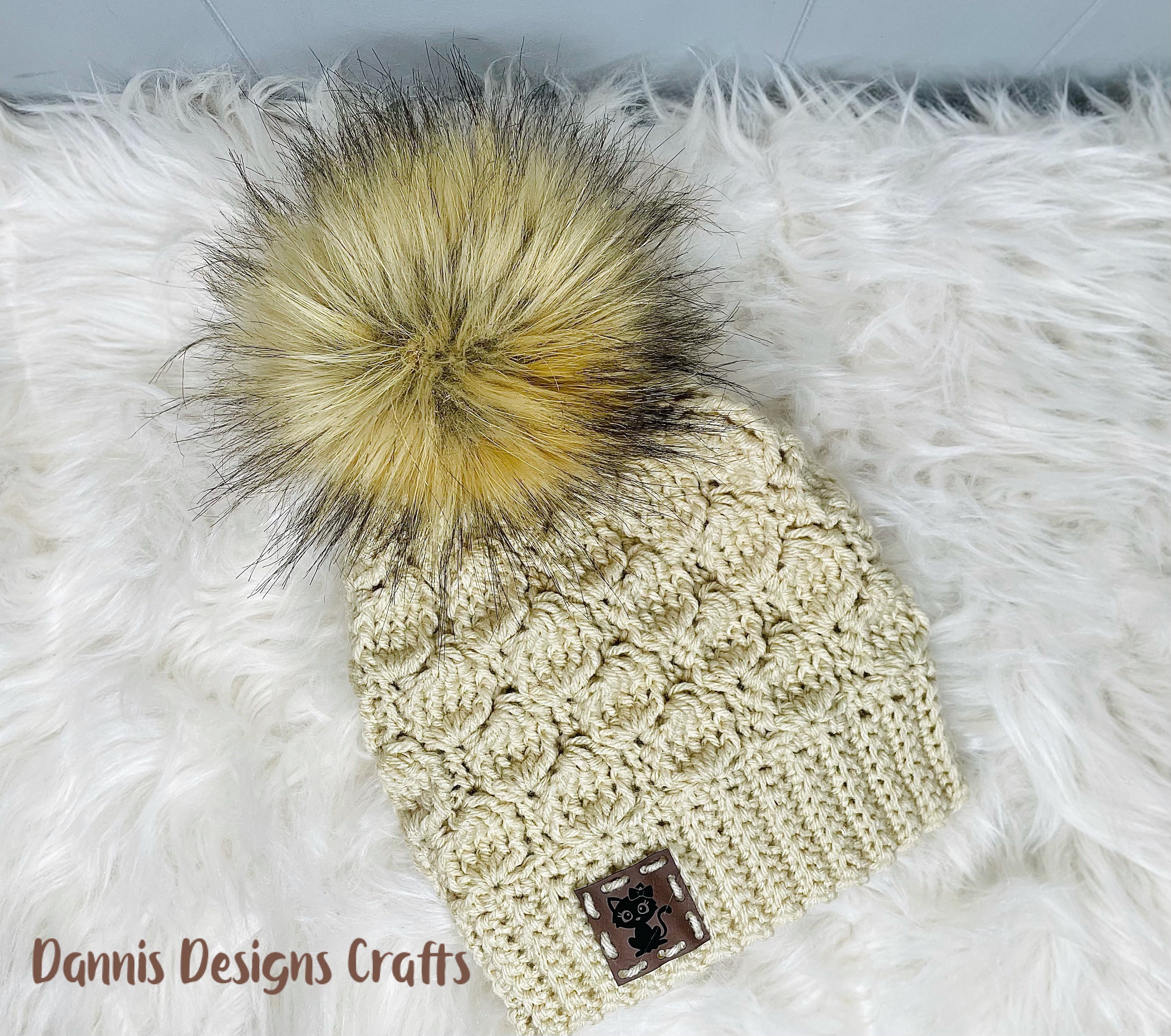 Vintage Fluffy Pom Pom Hat in White with Brown and Cream Accents Brown Pom Pom Hat - Etsy main image 3