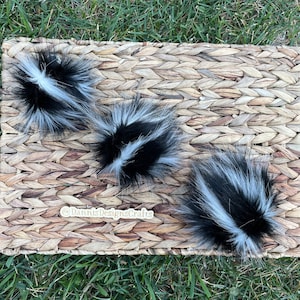 Pepe Le Pew black and white faux fur Pom Poms, striped, for beanies, scarves, crochet, knit, knitting, crocheting, high quality, luxury