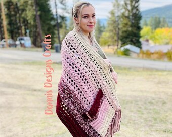 Aimees pocket shawl pattern, crochet pattern, fall shawl, winter shawl, bulky yarn, chunky, with button, fringe shawl, craft fair, gifts
