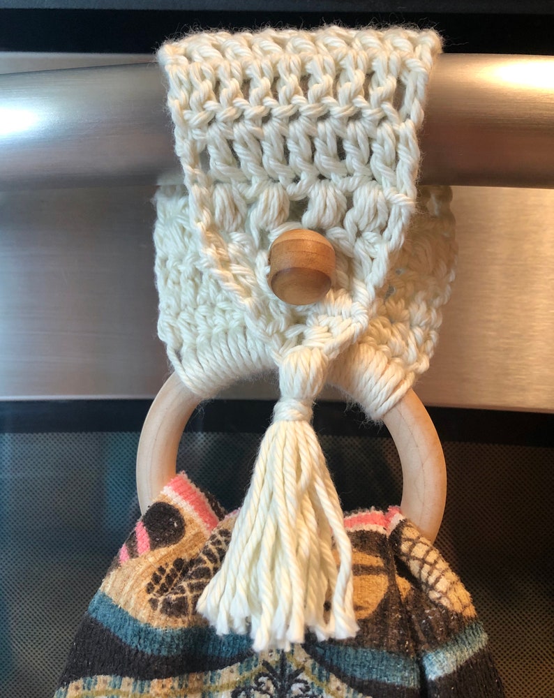 Crochet towel ring boho towel holder home decor stove Etsy