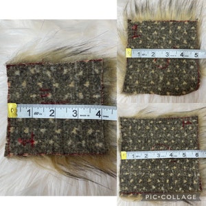 Peut inclure: Un gros plan sur un tissu brun et beige avec un motif g&eacute;om&eacute;trique blanc et jaune. Le tissu est mesur&eacute; avec un ruban &agrave; mesurer, montrant qu'il mesure 4 pouces de large.