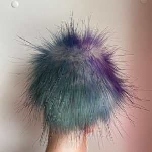 Midnight Galaxy Faux fur Pom Pom, green, blue, purple, small, medium, large, fluffy, pre made, tie on, cotton string, for beanies, scarves