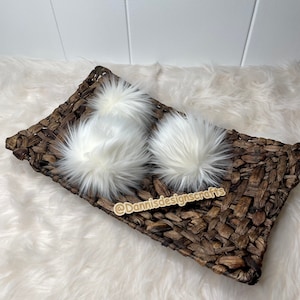 Ivory Faux fur Pom Pom, off white / ivory, small, medium, large, fluffy, pre made, tie on, cotton string, for beanies, scarves
