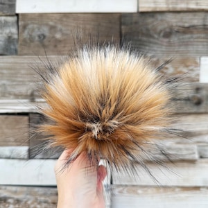 Pompon en fausse fourrure à dents de sabre, petit, moyen grand, brun clair blond foncé, super moelleux, surmatelas, pour les projets de crochet et de tricot, pompons rapides
