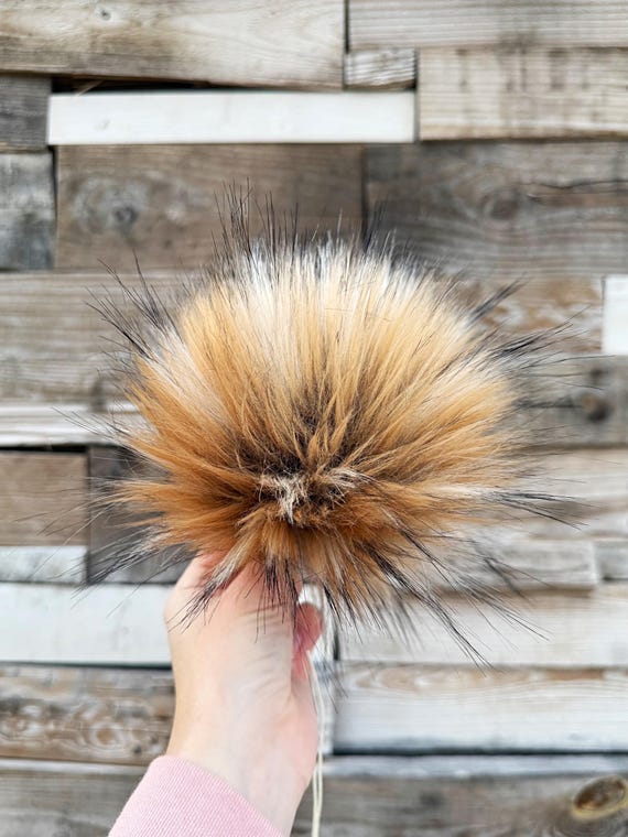 Saber Tooth Faux Fur Pom Pom, Small Medium Large, Brown Tan Blonde