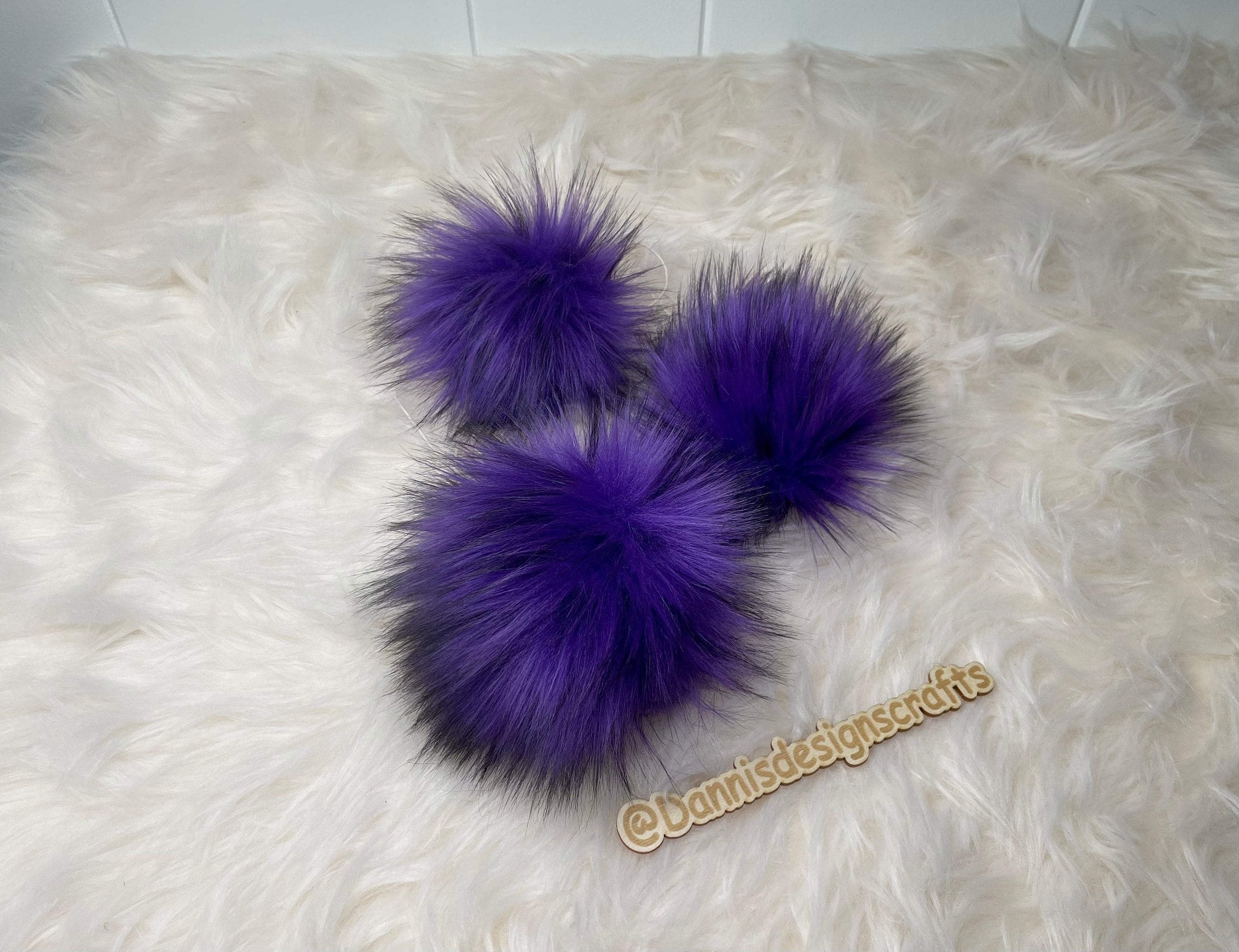 Purple Husky Faux Fur Pom Pom, Purple With Black Tips, Small