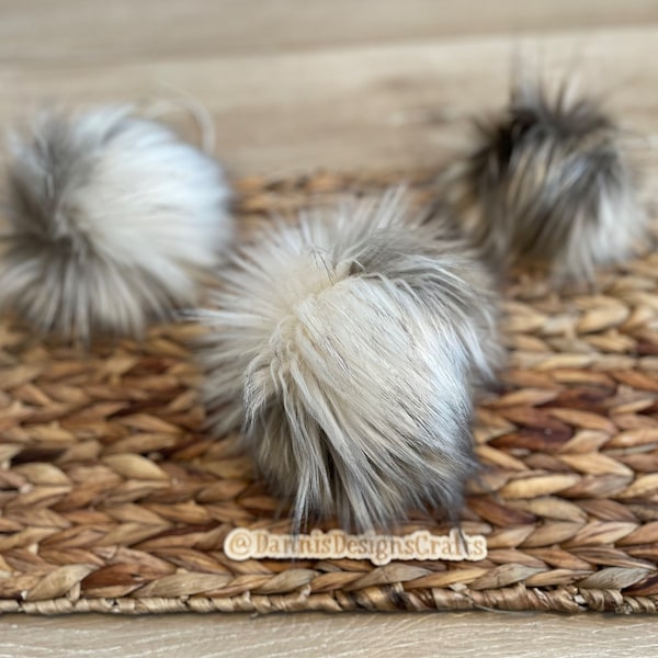 Mojave desert wolf faux fur Pom Pom, blonde and brown, small, medium, large, fluffy, pre made, tie on, cotton string, for beanies, scarves