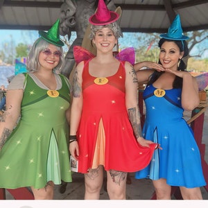 Enchanted Crimson: &#39;The Red Fairy&#39; Women&#39;s Sleeveless Flora Skater Dress - Fairy Costume/Disneybound/Comic Con, Cruise, Marathon, Halloween