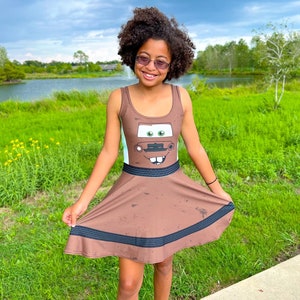 Tow Truck Adventure Inspired Women’s Sleeveless Skater Dress – Playful Disneybounding, Cruise, Marathon, Comic Con, Halloween Costume