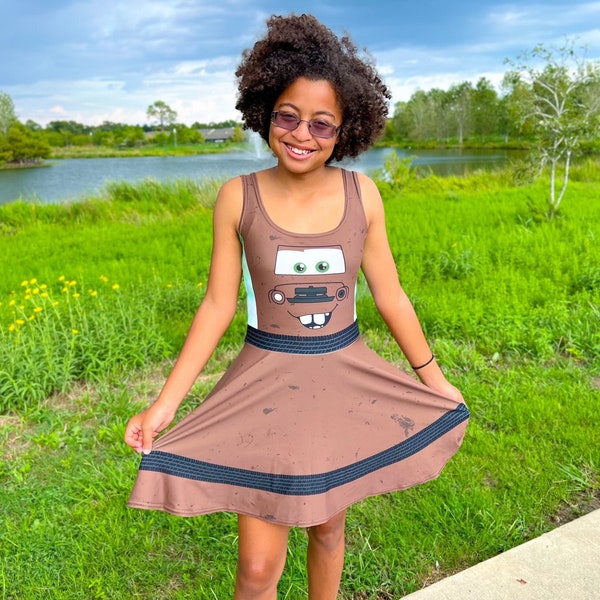 Tow Truck Adventure Sleeveless Skater Dress - Rev Up Your Style with Playful Charm