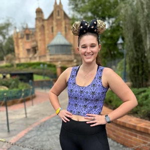 Ethereal Elegance: Haunted Mansion Wallpaper -Women&#39;s Sleeveless Athletic Crop Top – Mysterious, Stylish, and Ghostly Chic