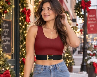 Holiday Plaid Crop Top – Festive Christmas Disneybound Sleeveless Outfit