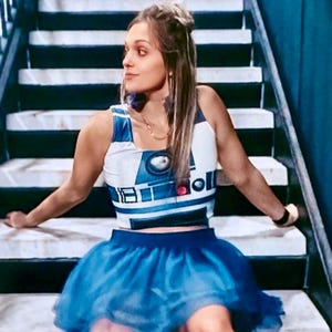 Galaxy Guardian Crop Top – Blue Droid Bound Style for Cruise, runDisney, Comic Con, Halloween
