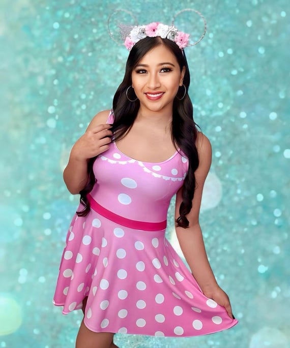 Minnie Classic Pink Polka Dot Women's Sleeveless Skater Dress
