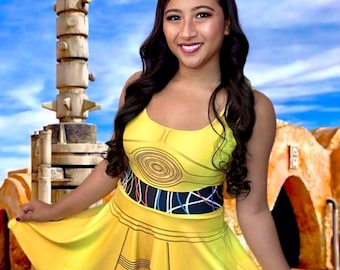 Gold Droid Inspired Skater Dress | runDisney Halloween Outfit | Sci Fi Comic Con Cosplay Look