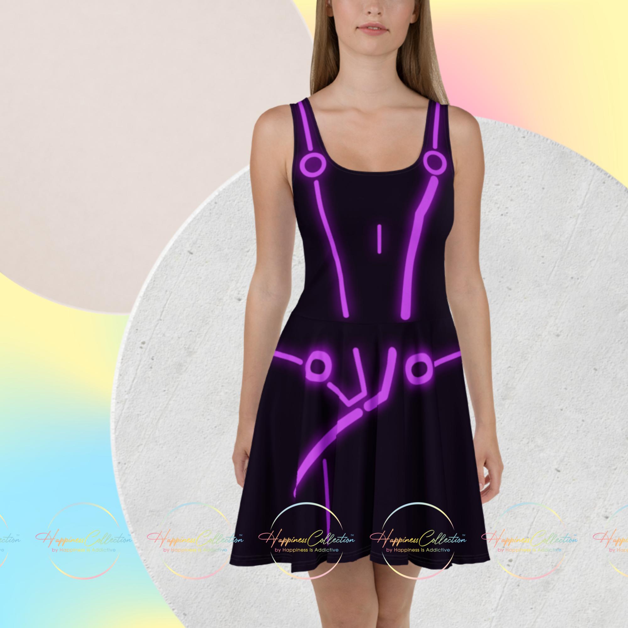Purple Grid Skater Dress – Digital Realm-Inspired Disneybound Style for Park Nights, Cruises, Comic Cons & Halloween Adventures