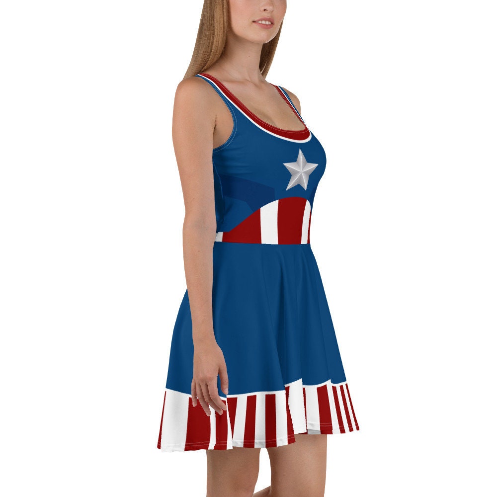 captain america skater dress Captain America inspired dress womens Marvel red White and blue run Disney costume wonder woman