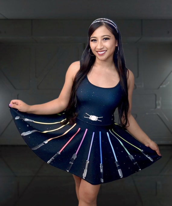 neon galaxy dress Galactic Glow: Cosmic Light Skater Dress | Neon Galaxy Bound Style