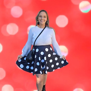 Classic Mouse - Black and White Polka Dot Women&#39;s Skater Skirt – Timeless and Playful Style!