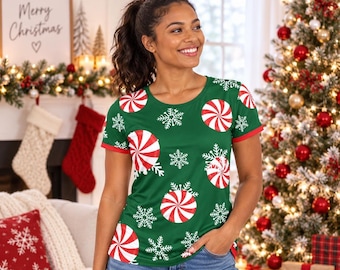Peppermint Holiday Women's MaxDri Shirt: Festive Athletic Top