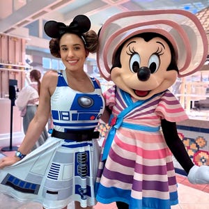 Astro Ally: The Droid” Women’s Sleeveless Skater Dress, perfect for sci-fi fans, Disneybounding, and cosplay-ready style