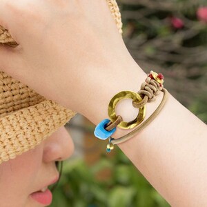 Light Brown Leather Cuff Bracelet: Boho Gold Accent Jewelry