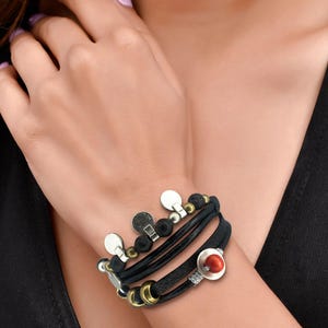 Womens Leather Wrap Bracelet: Boho Layered Design