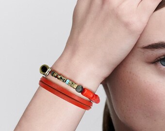 Minimalist Bracelet, Handmade 24k Gold Plated, Zircon Stones, Red Waxed Thread Jewelry for Women