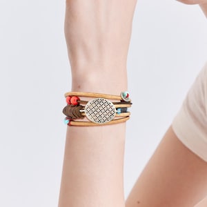 Gold and leather woman bracelet, different colors,  for women, mothers, handmade jewelry