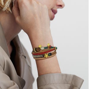 Gold and leather woman bracelet, different colors,  for women, mothers, handmade jewelry
