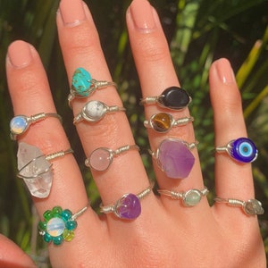 BUY 2 GET 1 FREE Wire Wrapped Crystal Gemstone Rings / Healing Crystal Rings for Women