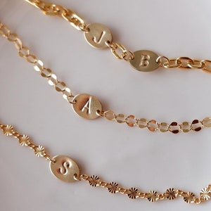 Pulsera de cadena con inicial personalizada, plata de ley o chapada en oro de 14 k