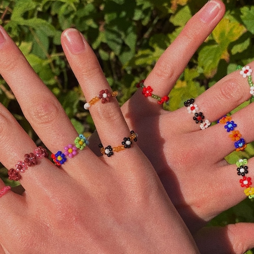 Colorful Beaded Jewelry Spring Time Flower Beaded Ring Dainty Ring