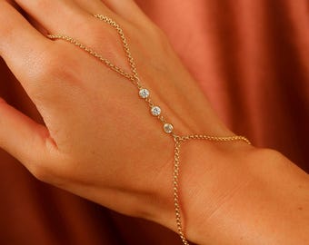 Custom Gemstone Hand Chain, 14K Gold Filled or Sterling Silver, Birthstone Finger Bracelet