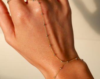 Cadena de mano personalizada: pulsera para dedo de plata esterlina o chapada en oro de 14 quilates