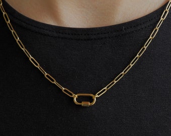 Collier à breloques mousqueton, délicat collier trombone avec mousqueton, chaîne en acier inoxydable, mini mousqueton, collier superposé pour femme