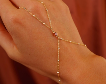 Benutzerdefinierte Edelstein Handkette, 14K Gold Filled oder Sterling Silber, Geburtsstein Fingerarmband
