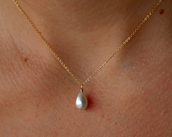 Teardrop Pearl Necklace: 14K Gold Filled or Sterling Silver Chain