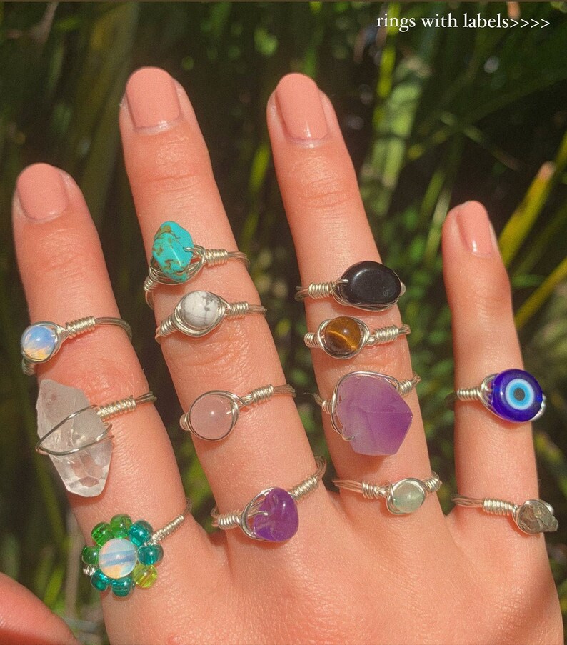 BUY 2 GET 1 FREE Wire Wrapped Crystal Gemstone Rings / Healing Crystal Rings 