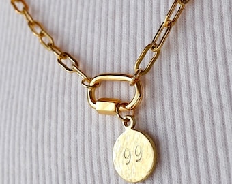 Carabiner Necklace with Custom Hand-Stamped Initial Charm