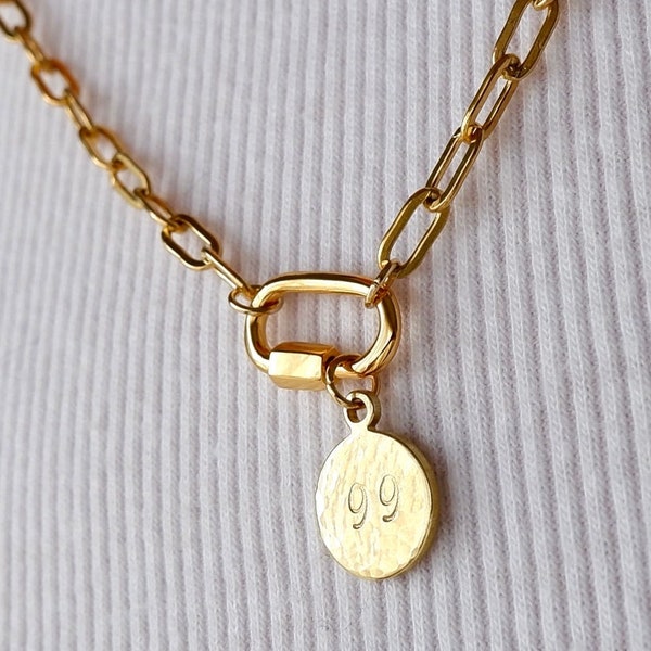 Carabiner Necklace with Custom Hand-Stamped Initial Charm
