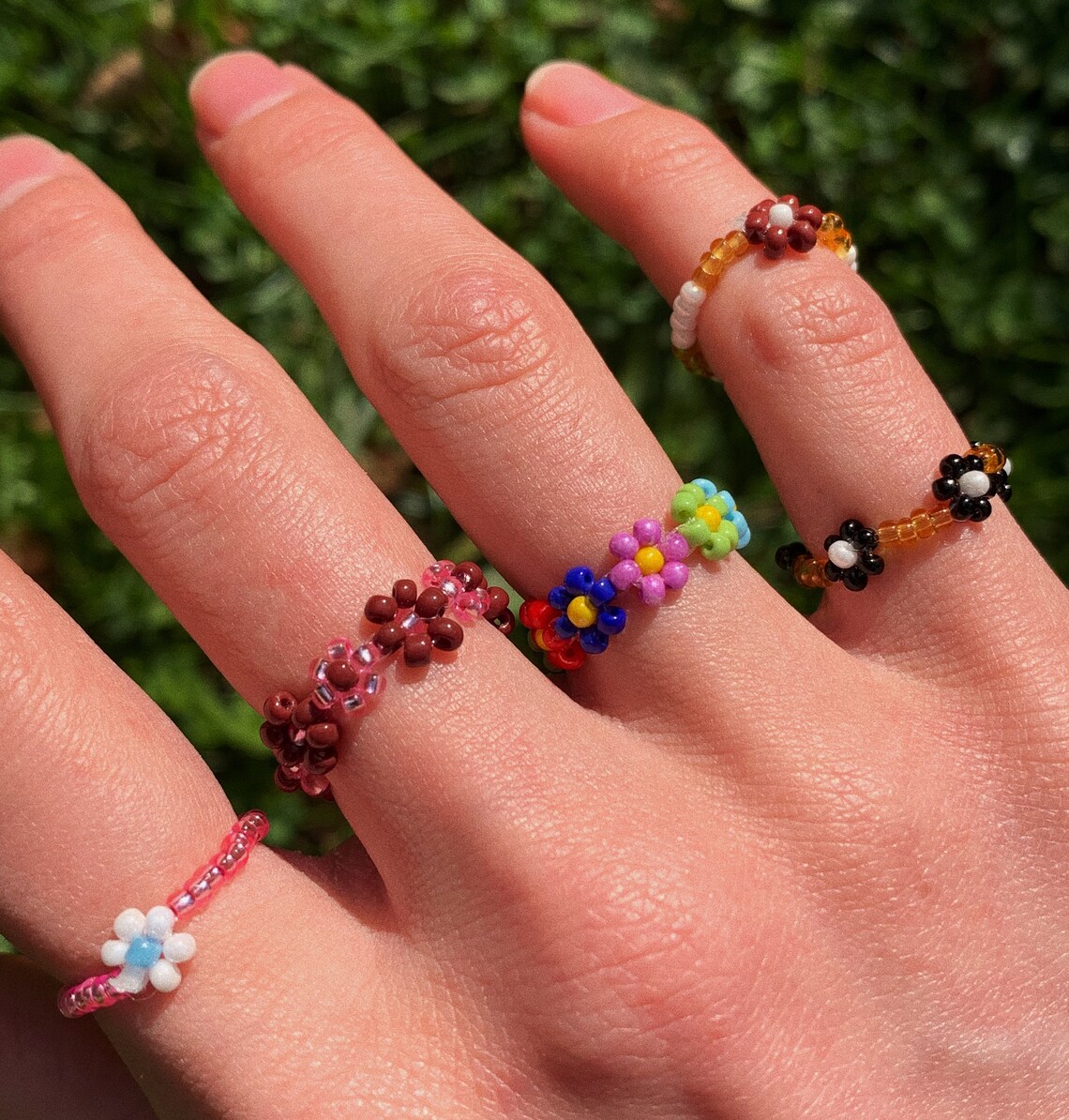 Colorful Beaded Daisy Chain Flower Rings Etsy