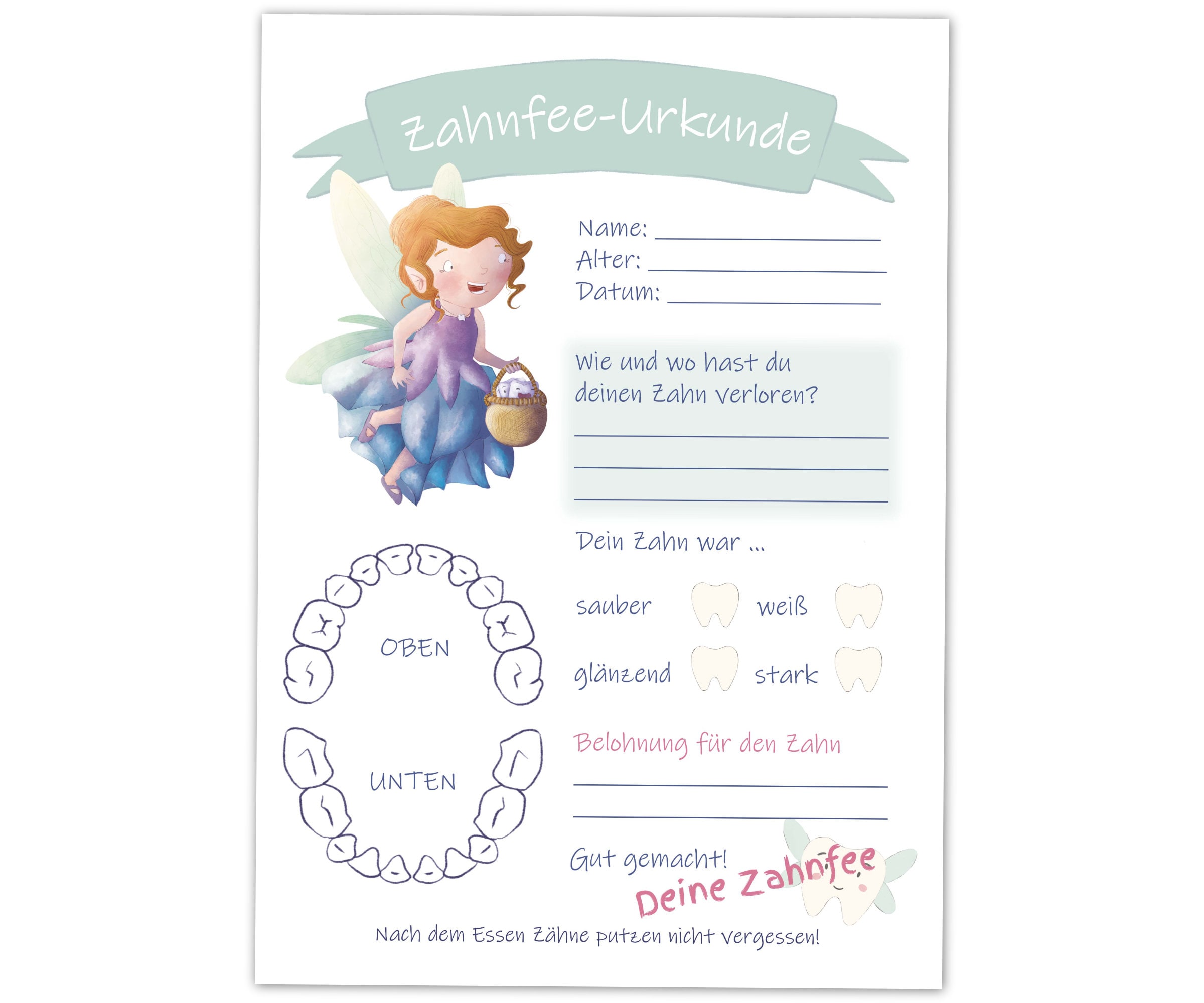 Tooth Fairy Certificate Set of 20, Certificates for Entering All 20