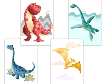Dino poster children's room, decoration for baby room, children's poster set, baby poster, DIN A4 without picture frame, animal pictures, dinosaur wall pictures